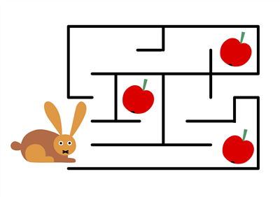 Let's solve the maze!  Help the hare find the way to the apples. 